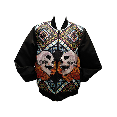 70019 Pillo Chamarra Bomber Jacket Negra Con Cráneos S